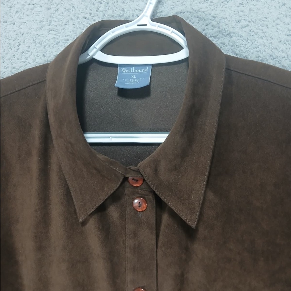 Westbound Brown Faux Suede Feel Longline Shirt Jacket Size XL - Picture 3 of 14